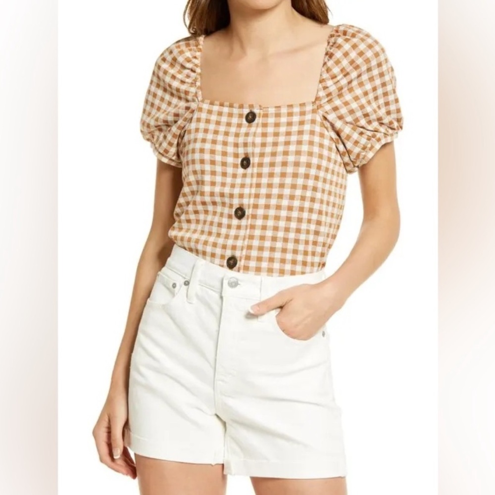 Madewell Brown Gingham Button-Front Top